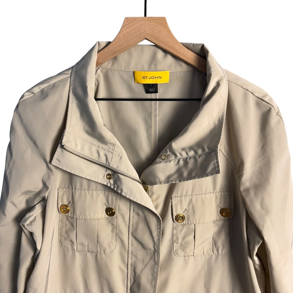 St John Sport Womens Beige Utility Field Jacket Tan Cargo Pockets Size Large - Picture 4 of 10